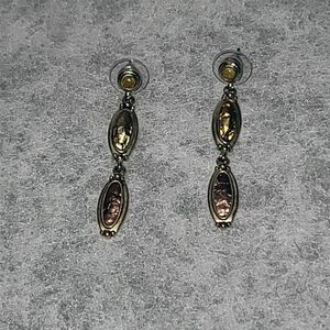 Lauren Conrad Pearlized Pale Green & Champagne Double Oval Dangle Post Earrings